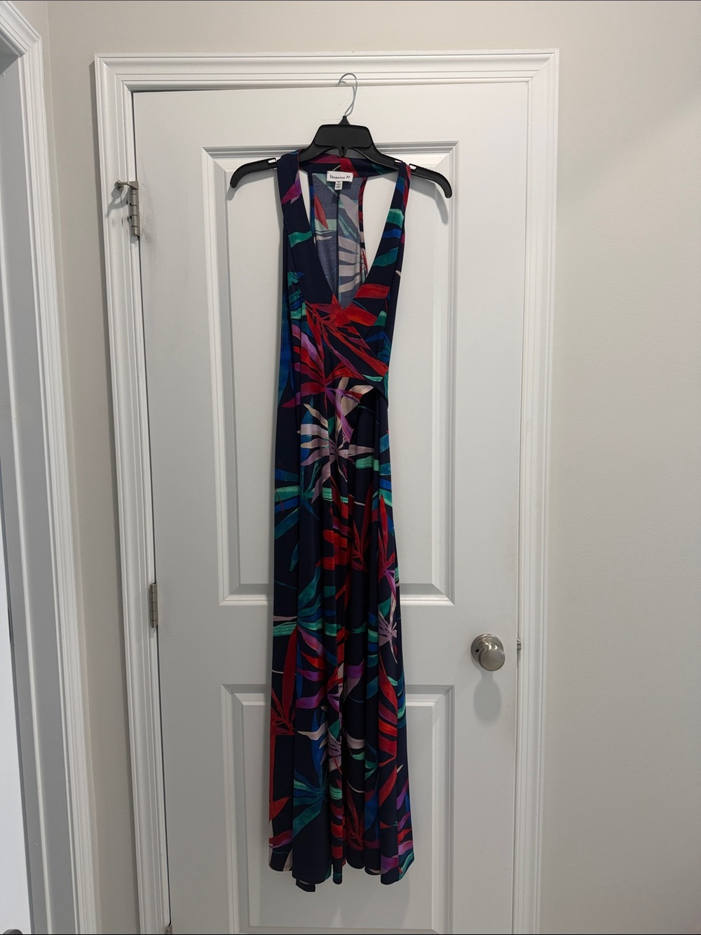 Veronica M Navy Maxi Dress with Red, Teal & Purple Tropical Print